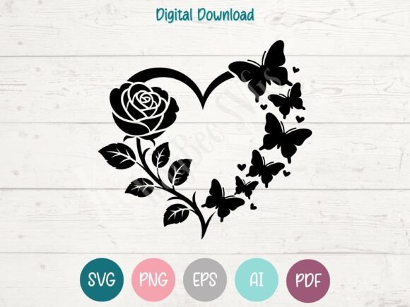 Download Rose Heart with Butterflies SVG PNG EPS - Butterflies svg Collection